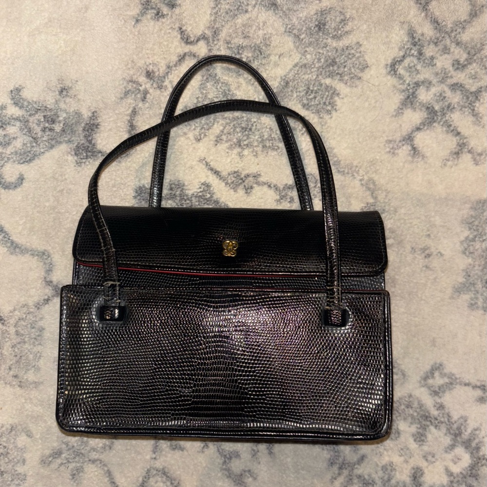 Vintage Artbag Creations New York Black Leather Hand Bag. Some Wear at Straps.
